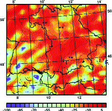Climate change: Water is becoming increasingly important for golf courses Change in summer precipitation (June-August) in mm